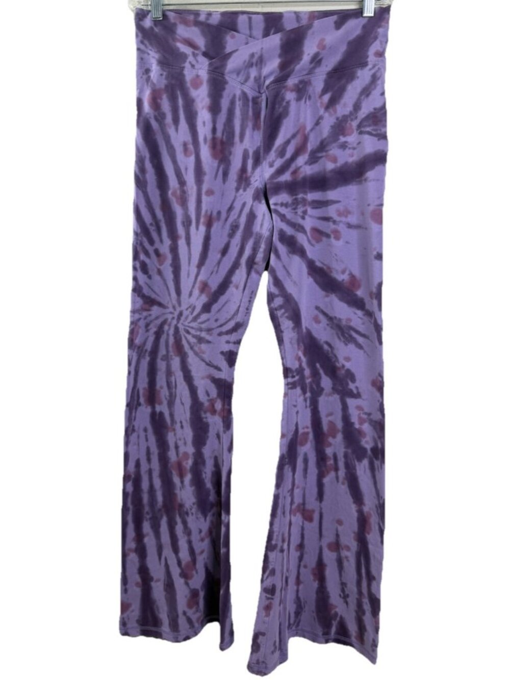 PINK Victoria’s Secret XL Tie Dye Crossover Flare Yoga Pants Lavender Purple EUC